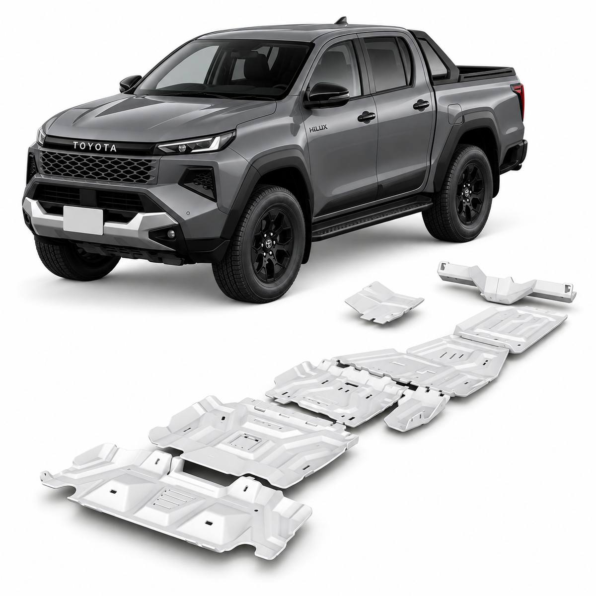 Kit 6 blindages aluminium 4 mm + différentiel 6 mm Toyota Hilux Travo 2026+ – RIVAL4X4