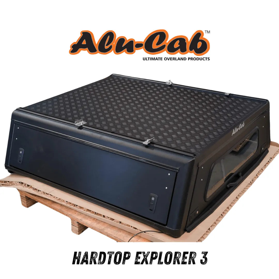 Hardtop Alu-Cab Explorer 3 en aluminium pour Mitsubishi L200 2016+ avec fenêtres et porte, installation robuste et résistante.