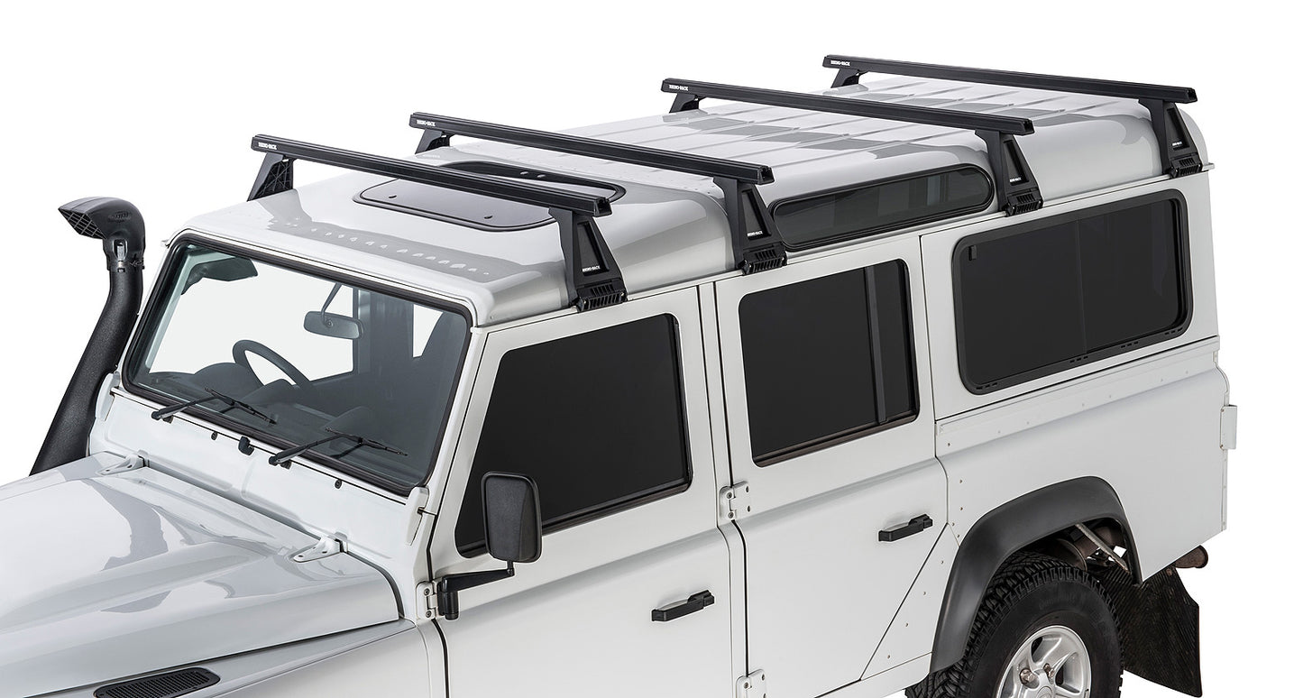 Kit 4 barres de toit noire Heavy Duty 1500mm avec pieds RL210 Land Rover Defender 110 1993-2020 - RHINO-RACK sur Xperts4x4 Accessoires 4x4 Off-Road