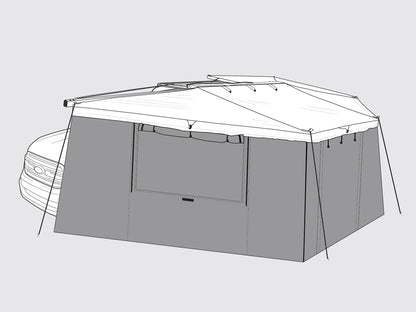 Auvent auto-portant 270° avec parois batwing côté gauche de la marque RHINO-RACK, pour véhicule tout-terrain.