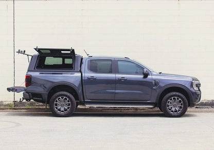 Hardtop RSI EVOs SPORT pour Ford Ranger Raptor 2023+ Next Gen, en aluminium noir, avec fenêtres latérales et fixation robuste.