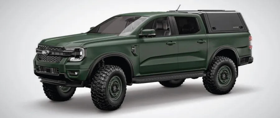 Hardtop RSI SMARTCAP pour Ford Raptor 2023+ Next Gen, robuste et adapté à l’aventure, vue de côté avec finition noire.