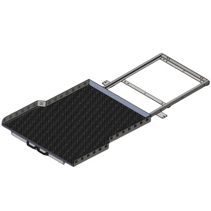 Plateau coulissant RUUUD pour Maxus T90/T60 double cabine 2022+, surface en acier robuste, installation sur le plateau du véhicule.