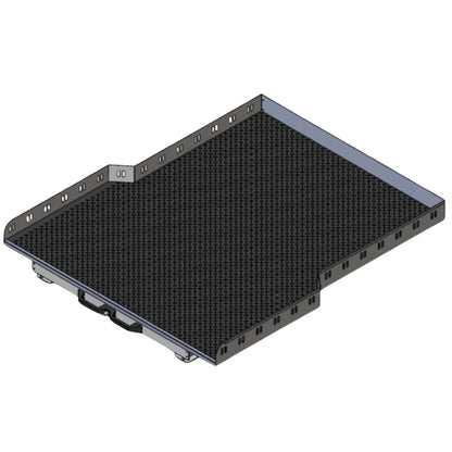 Plateau coulissant RUUUD pour Maxus T90/T60 double cab 2022, surface en métal robuste avec rails latéraux visibles.