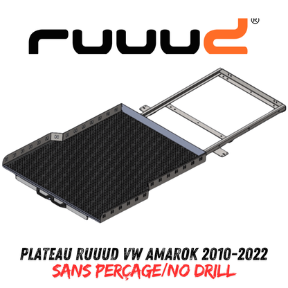 Plateau coulissant RUUUD pour VW Amarok 2010-2022 double cab, installation robuste et design pratique pour le coffre.