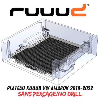 Plateau coulissant RUUUD pour VW Amarok 2010-2022 Double Cab, surface robuste et mécanisme de glissement visible.