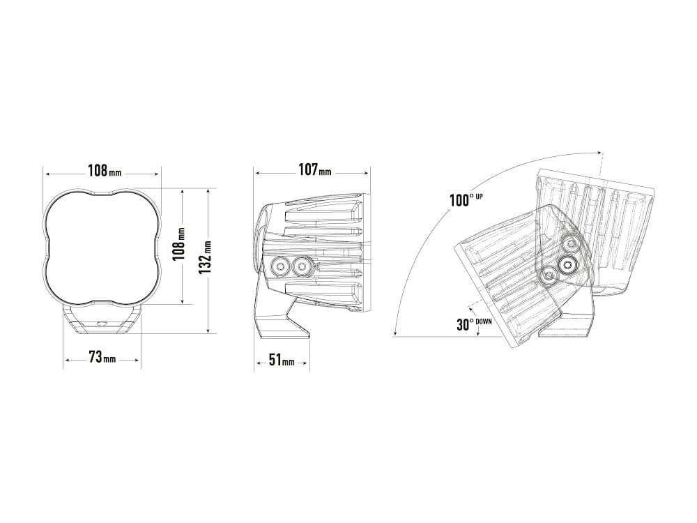 Diagramme de dimensions du phare LED LAZER LAMPS RacePod Hyperspot, éclairage compact avec 4520 lumens.