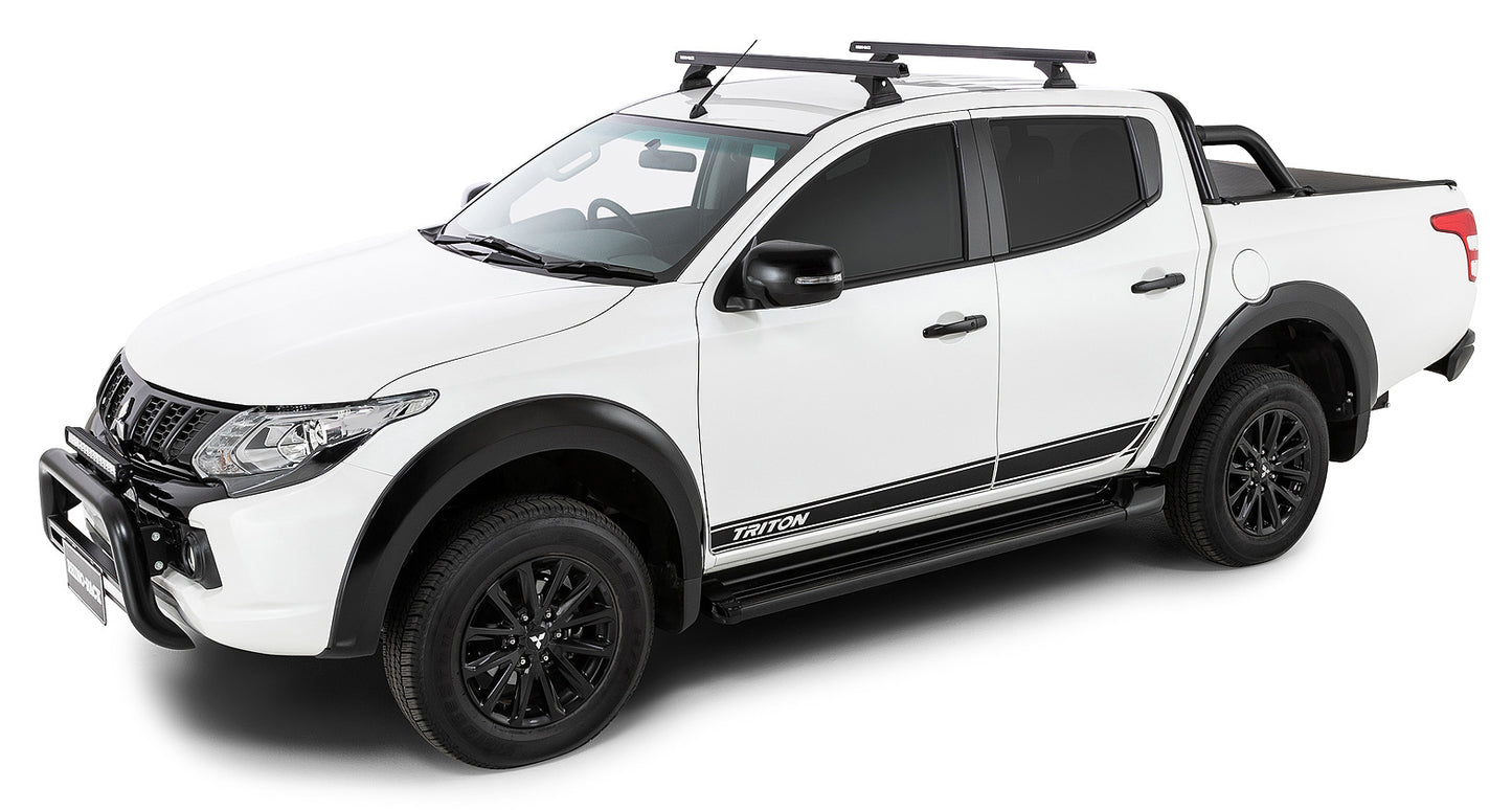 Kit 2 barres de toit noire 1250mm Heavy Duty RCH Trackmount Mitsubishi L200 Gen V MQ/MR 2015+ - RHINO-RACK sur Xperts4x4 Accessoires 4x4 Off-Road