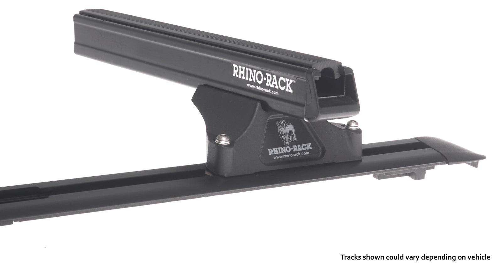 Kit 2 barres de toit noires RHINO-RACK pour Nissan Navara D40 2005-2015, 1375mm, fixation Trackmount, usage intensif.