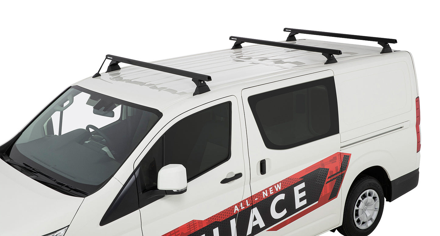 Kit 3 barres de toit noire 1650mm Heavy Duty avec pieds RCH Toyota Hiace Gen VI 2019+ - RHINO-RACK sur Xperts4x4 Accessoires 4x4 Off-Road