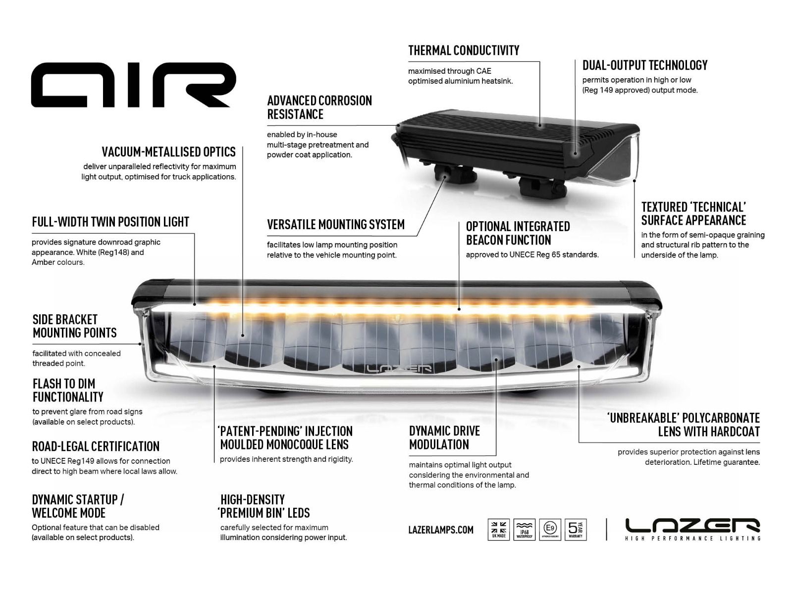 LAZER LAMPS AIR-55 Balise — Phare LED Compact 6800 lm sur Xperts4x4 Accessoires 4x4 Off-Road