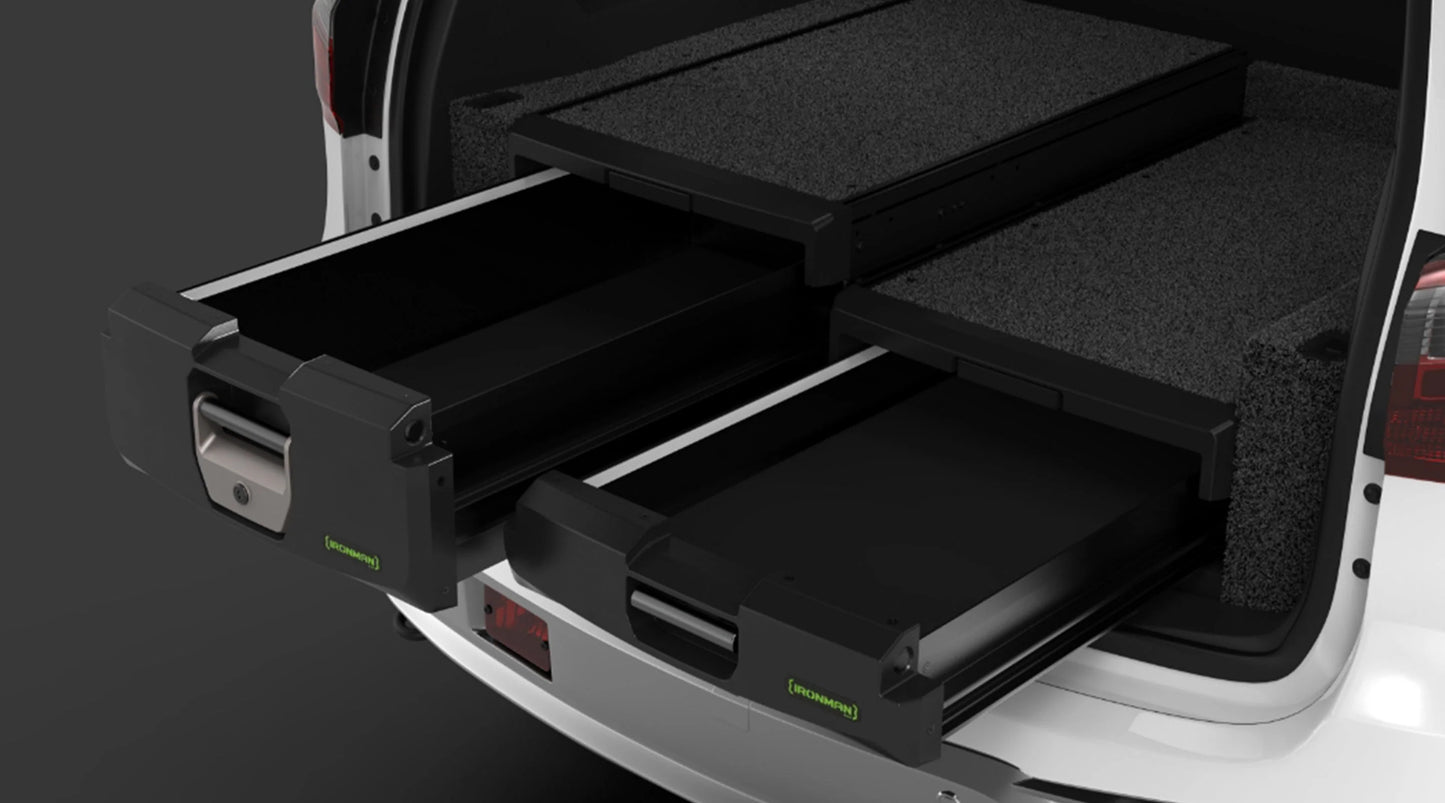 Kit 2 Tiroirs Hauteur-Max + Mi-Hauteur avec Plateau Fixe | Ironman 4x4 sur Xperts4x4 Accessoires 4x4 Off-Road